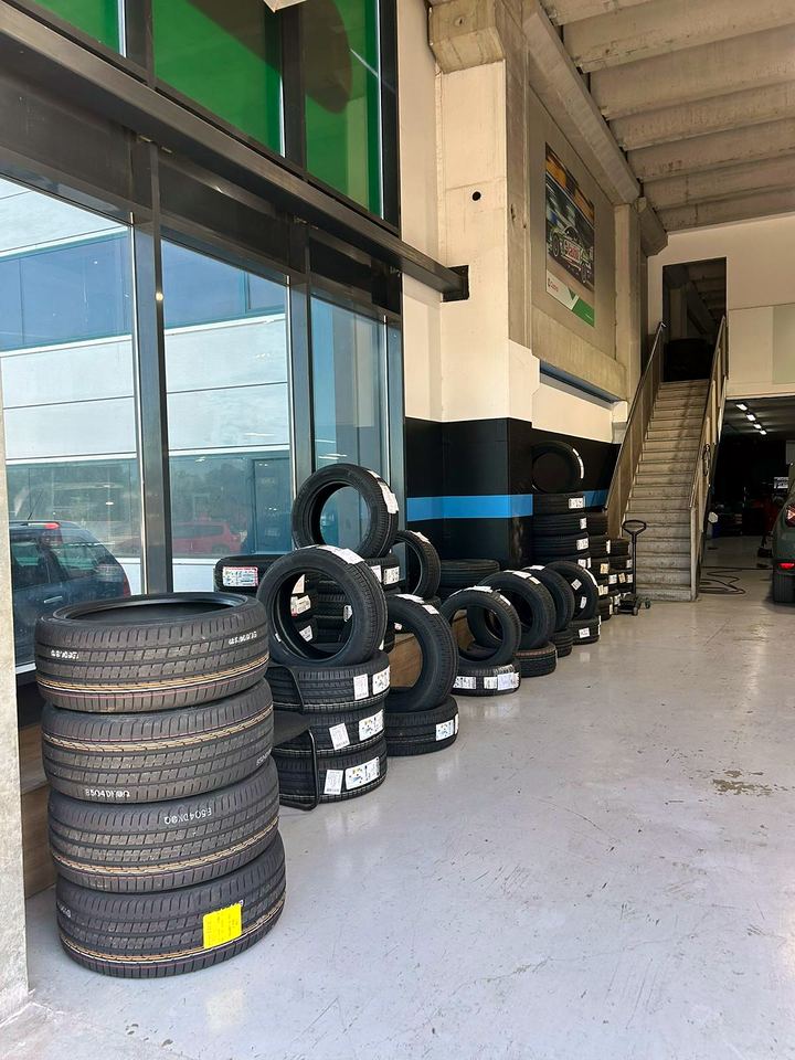 New tyres at the garage entrance